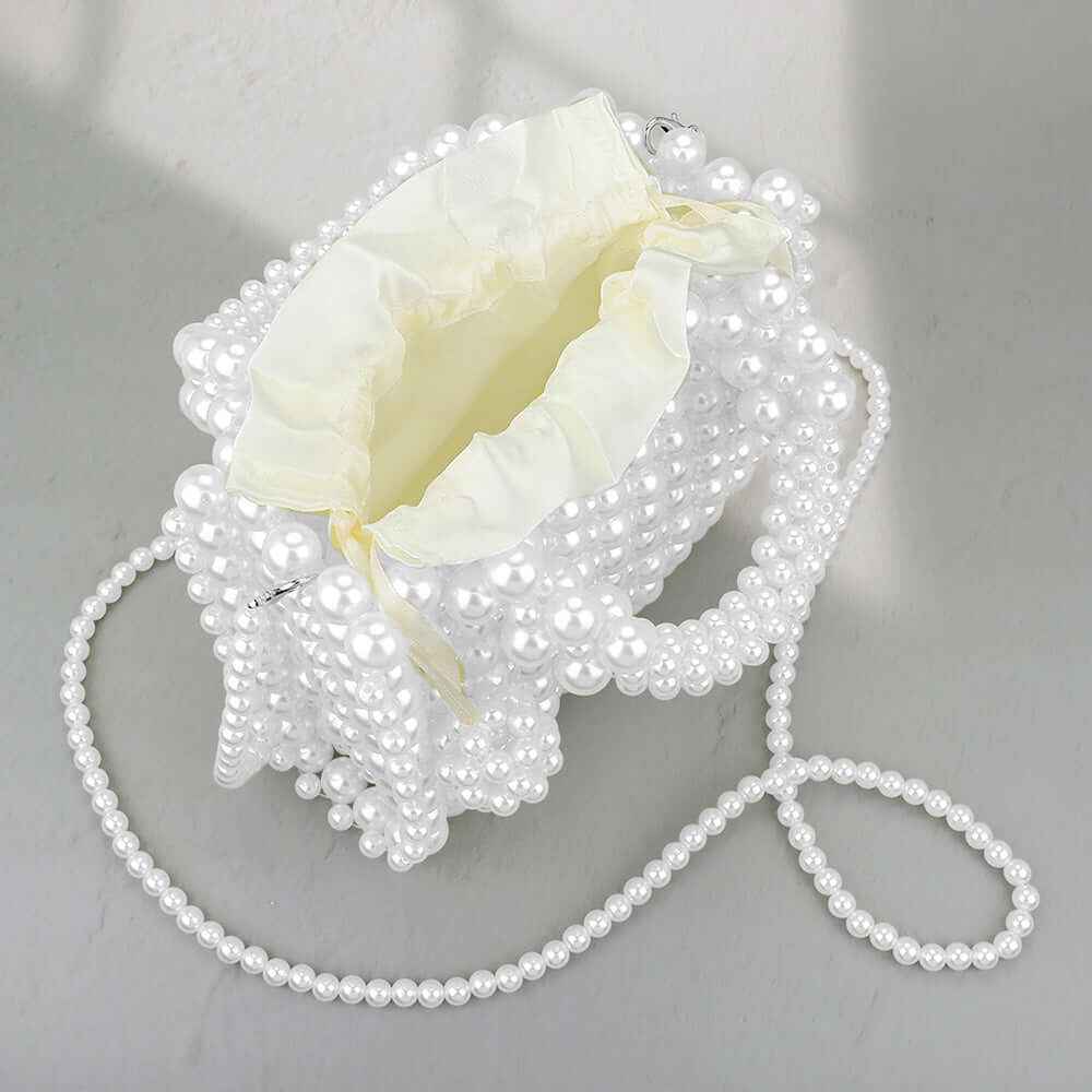 White Pearl Box Top Handle Crossbody Bag