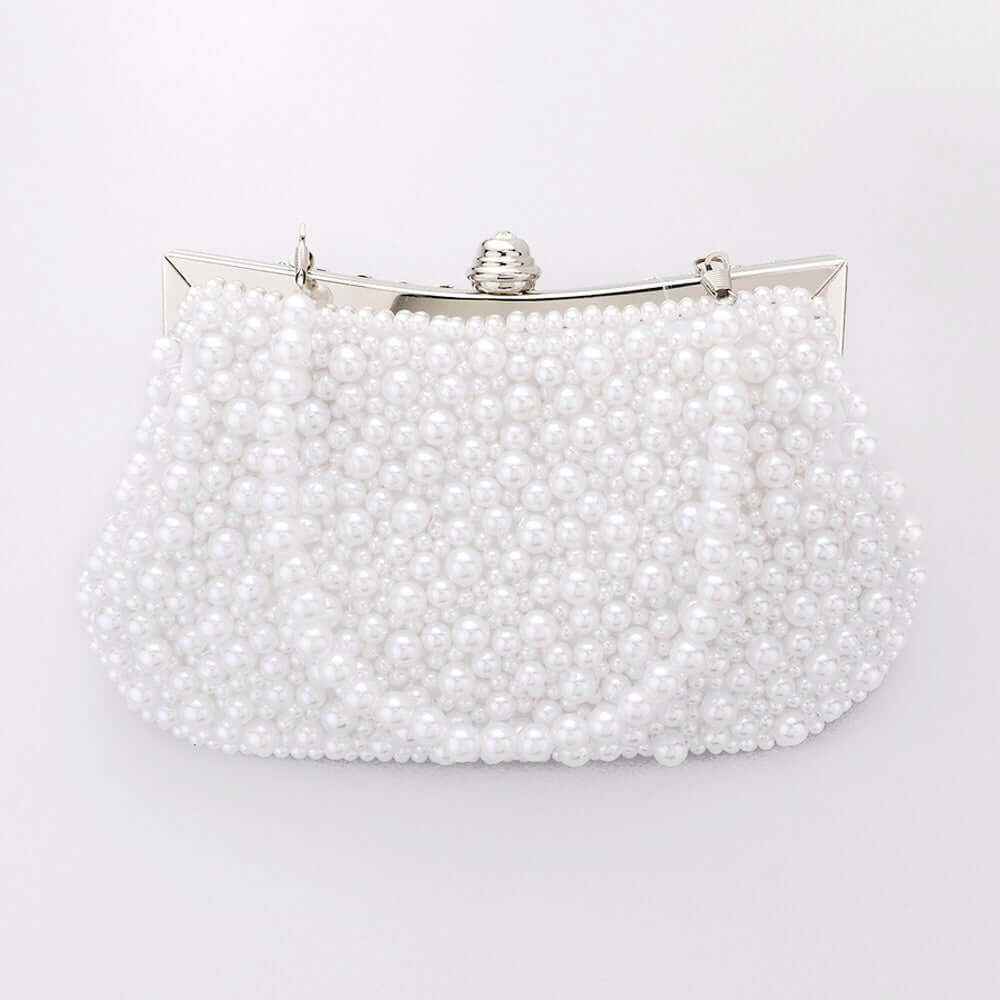 White Pearl Cluster Evening Tote / Clutch / Crossbody Bag