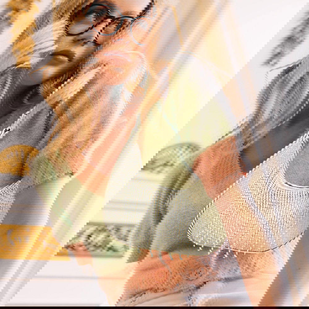 White Rhinestone Fringe Evening Shoulder / Crossbody Bag - M H W ACCESSORIES LLC