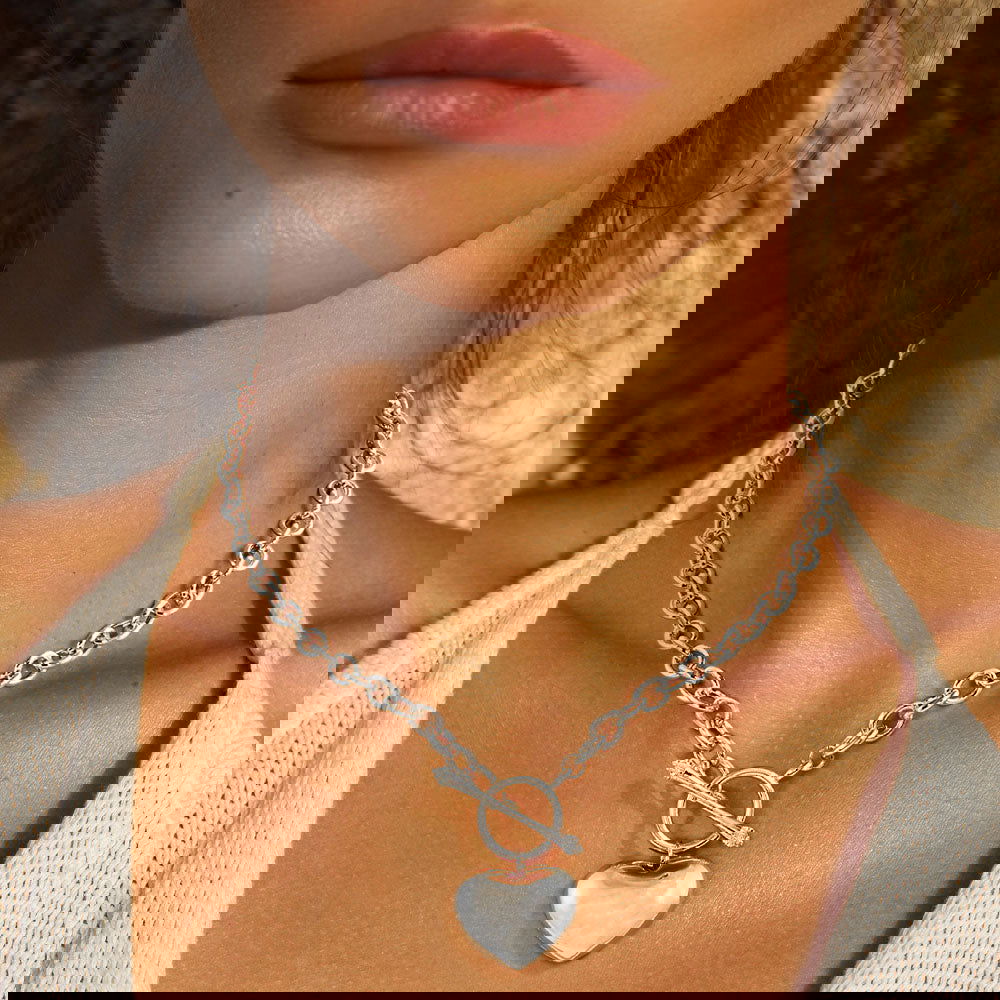 Women's 14 kt White GOLD DIPPED HEART TOGGLE NECKLACE - M H W ACCESSORIES LLC