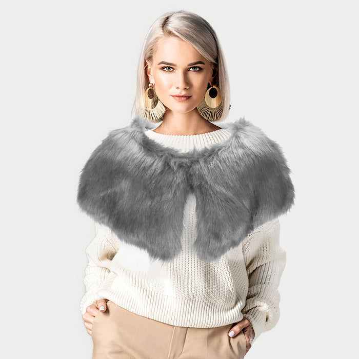 Women's Gray Faux Fur Cape Scarf