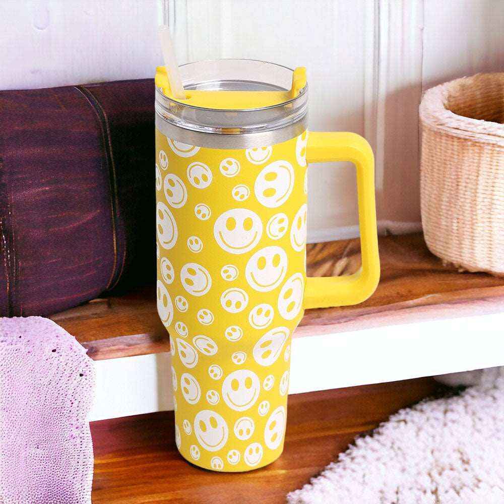 Yellow Happy Face Stainless Steel Tumbler