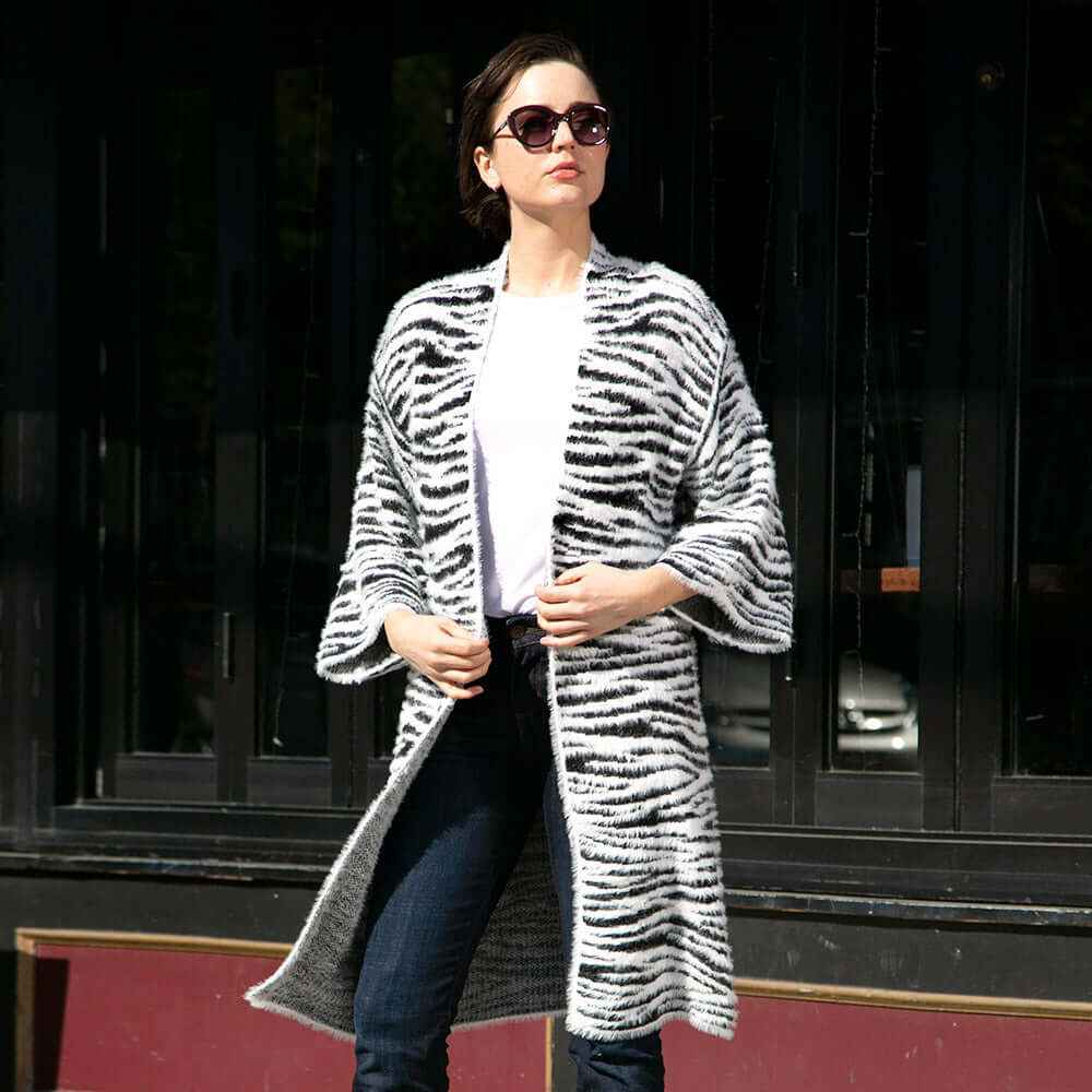 Zebra Patterned Bell Sleeves Cardigan Zebra Patterned Bell Sleeves