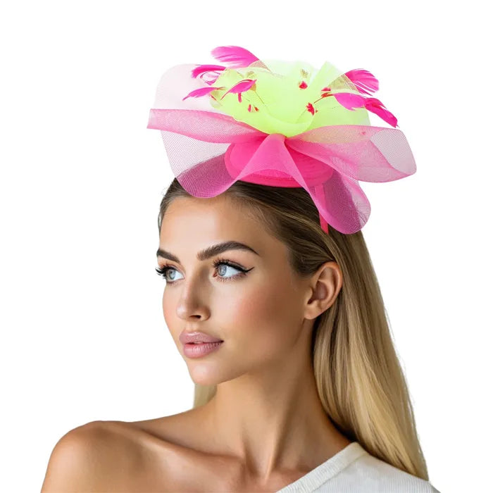 Pink Green Ruffle Feather Fascinator