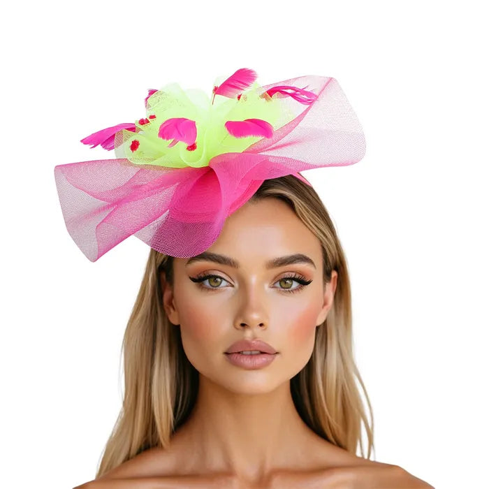 Pink Green Ruffle Feather Fascinator