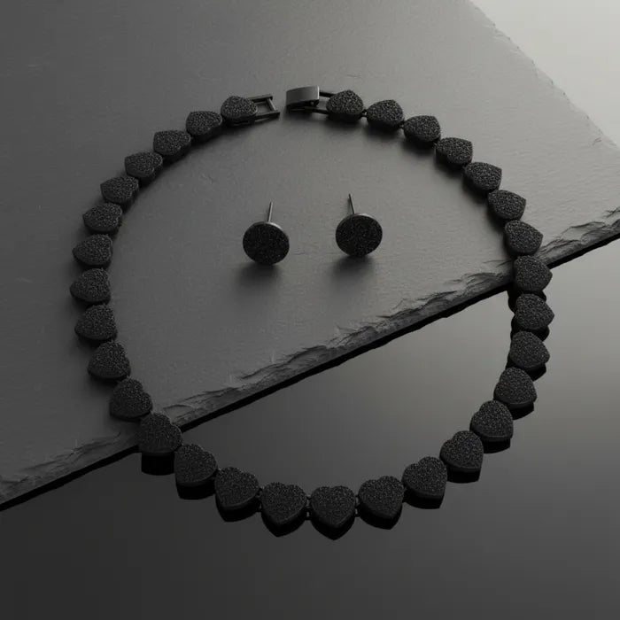 Jet Black Pave Heart Link Necklace Set for Women M H W ACCESSORIES LLC Jet Black Pave Heart Link Necklace Set for Women