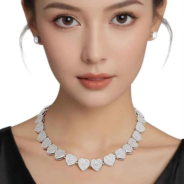 Women's Sliver Heart Link Chain Necklace Set