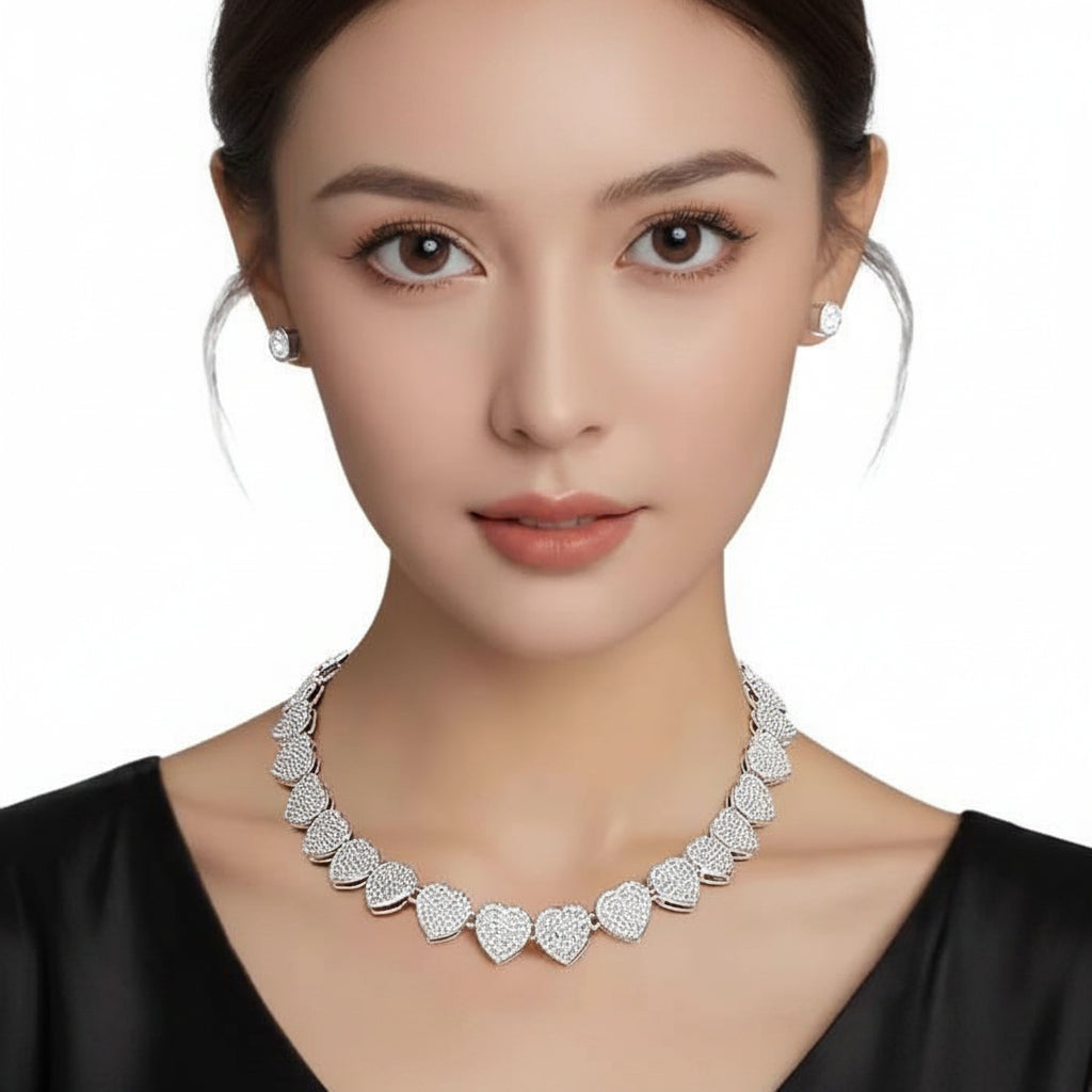 Women's Sliver Heart Link Chain Necklace Set