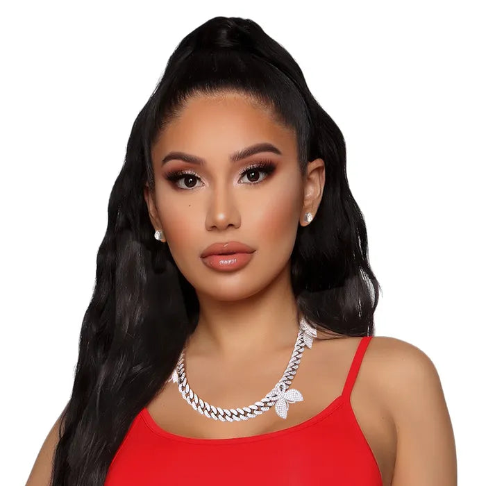 Women’s Cubic Zirconia Silver Butterfly Cuban Chain Set