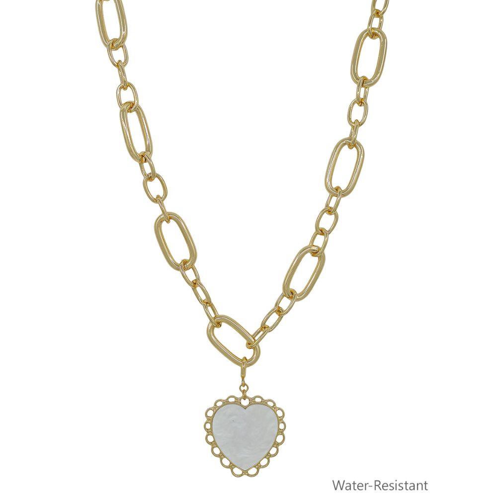 MOTHER OF PEARL HEART PENDANT WATER RESISTANT NECKLACE M H W ACCESSORIES LLC MOTHER OF PEARL HEART PENDANT WATER RESISTANT NECKLACE