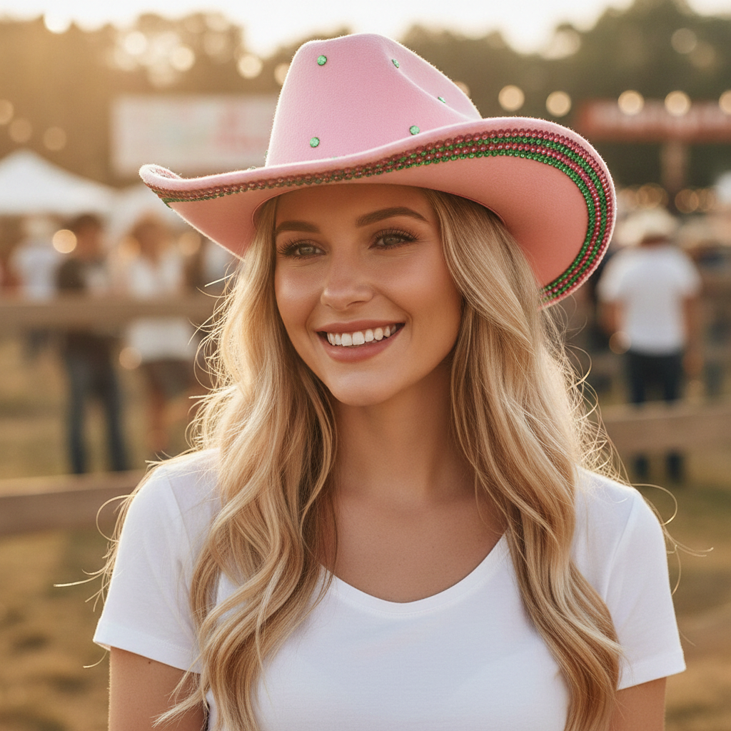Pink and Green Bling Studded Cowboy Western Hat for Women (Copy) M H W ACCESSORIES LLC Pink and Green Bling Studded Cowboy Western Hat for Women (Copy)