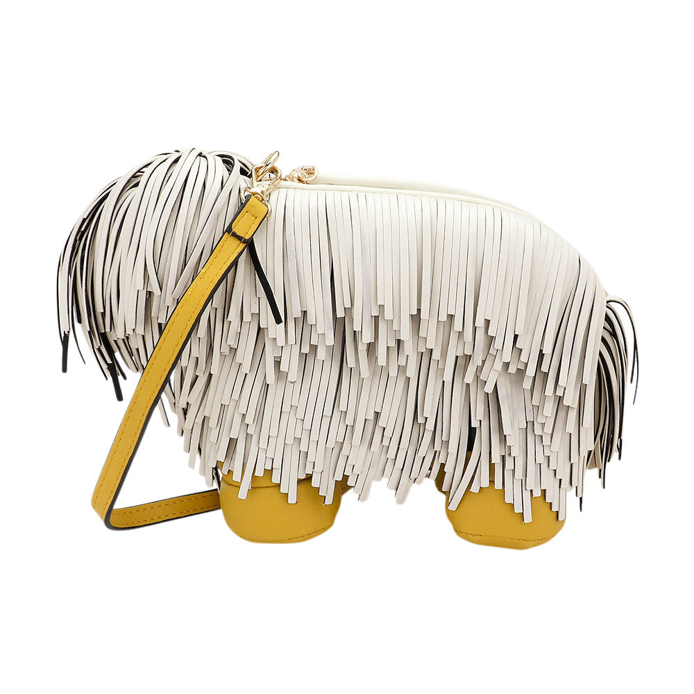 White Faux Leather Fringe Dog Crossbody Handbag M H W ACCESSORIES LLC White Faux Leather Fringe Dog Crossbody Handbag
