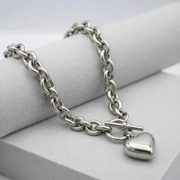 Stainless Steel Toggle Heart Rolo Chain Necklace