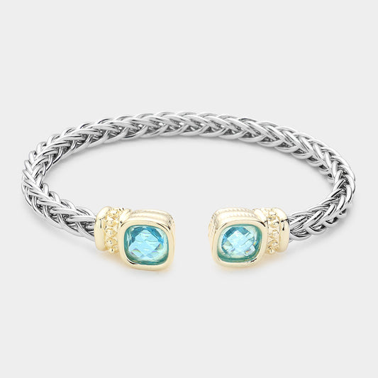 Aqua Blue Silver Cable Cuff Bracelet-M H W ACCESSORIES - M H W ACCESSORIES LLC