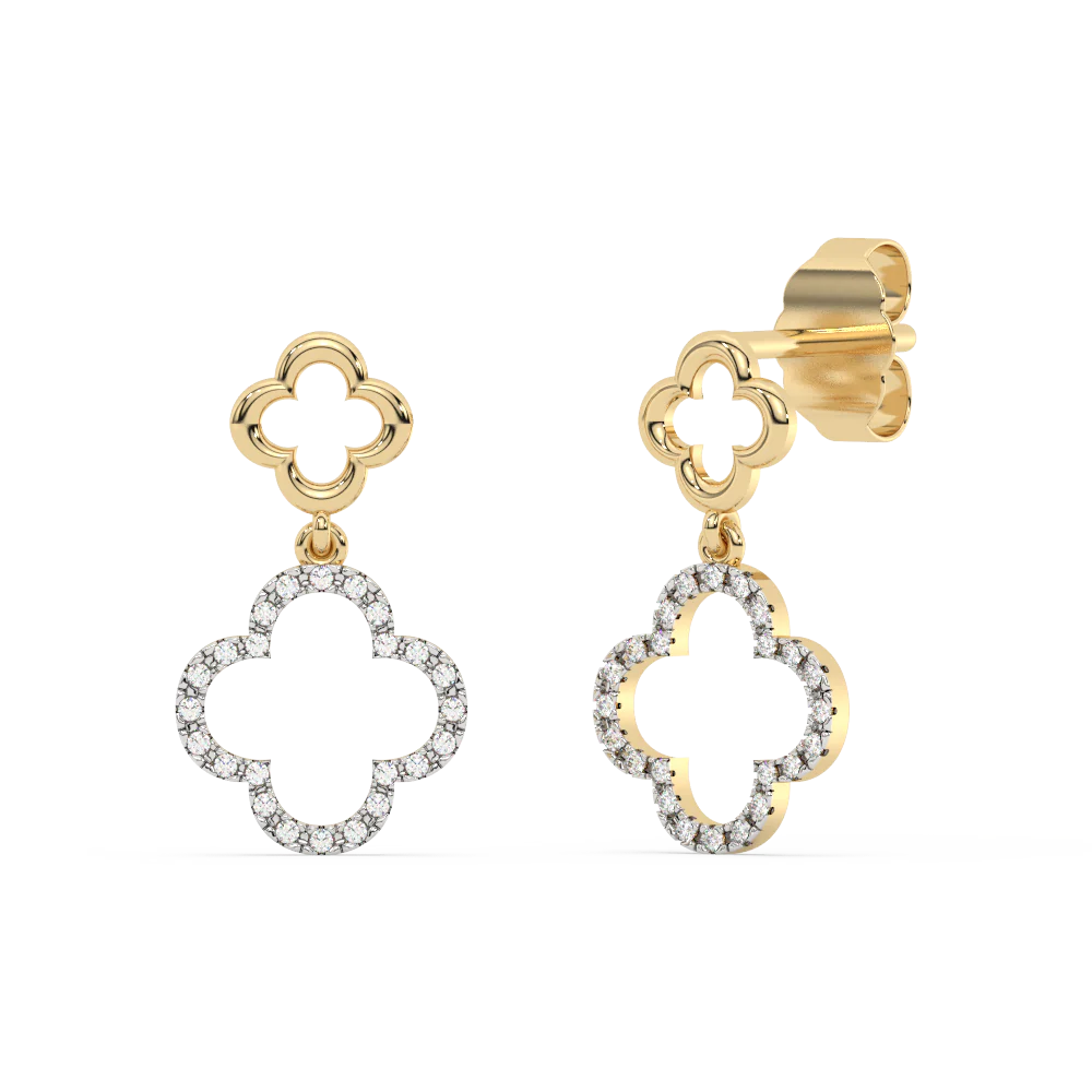 Bedazzled with these Dangle .10ct G SI 14K Yellow Gold Diamond Clover Earrings