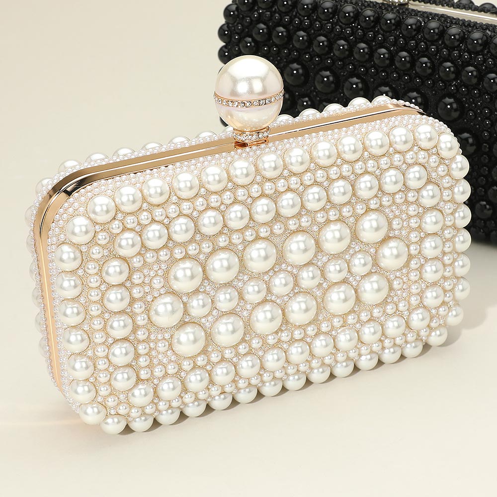 Pearl Embellished Box Clutch Evening Bag / Crossbody Bag Trend
