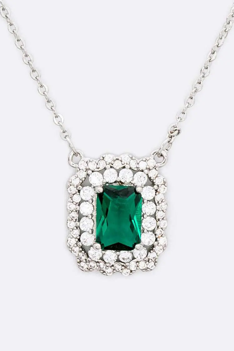Green Emerald Inspired Cubic Zirconia Pendant Necklace - M H W ACCESSORIES LLC