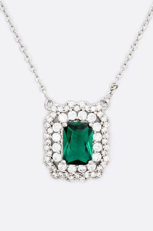 Green Emerald Inspired Cubic Zirconia Pendant Necklace - M H W ACCESSORIES LLC