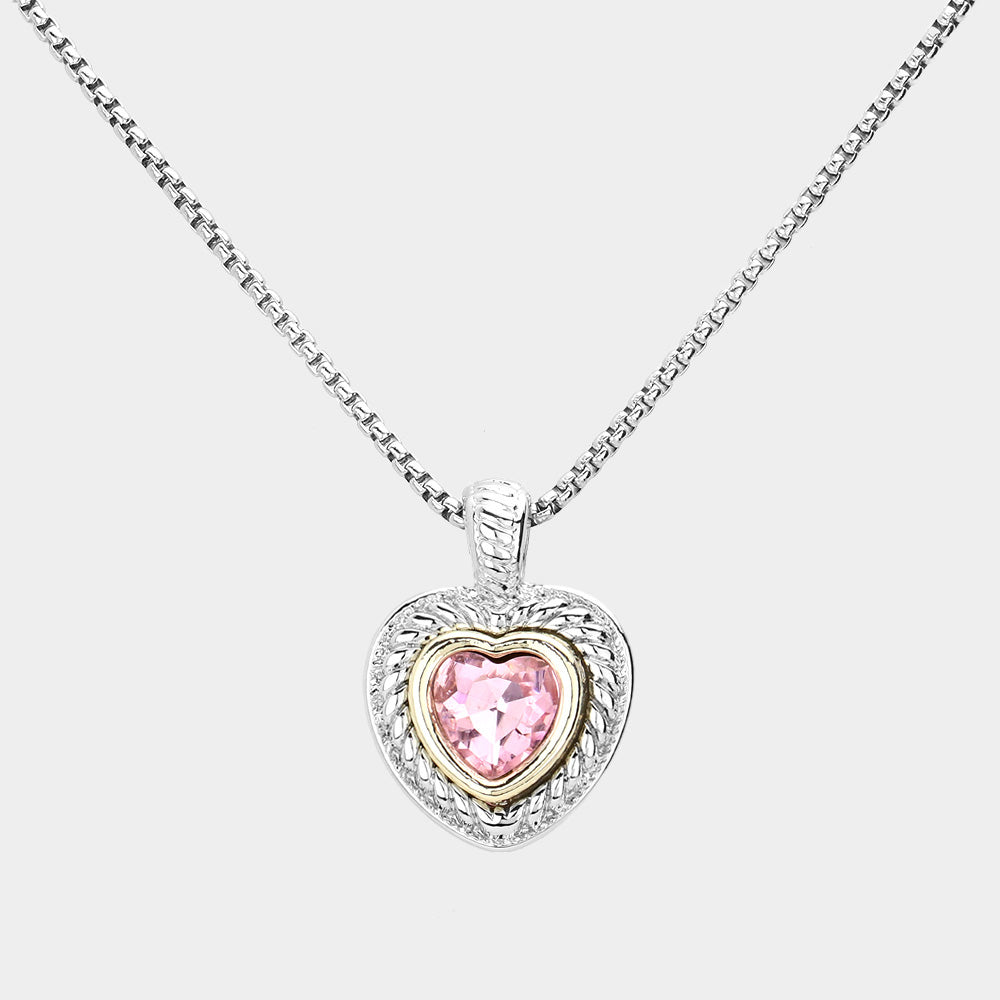 Pink Crystal Heart Pendant Necklace- Christmas Gift Ideas for Her - M H W ACCESSORIES LLC