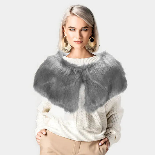 Gray Faux Fur Cape Scarf Must Have Fall Trend
