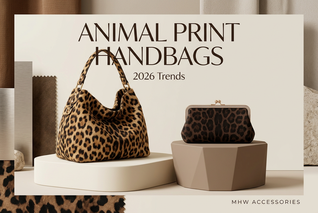 Animal Print Handbags 2026 Trends blog cover featuring illustrative leopard-print handbags
