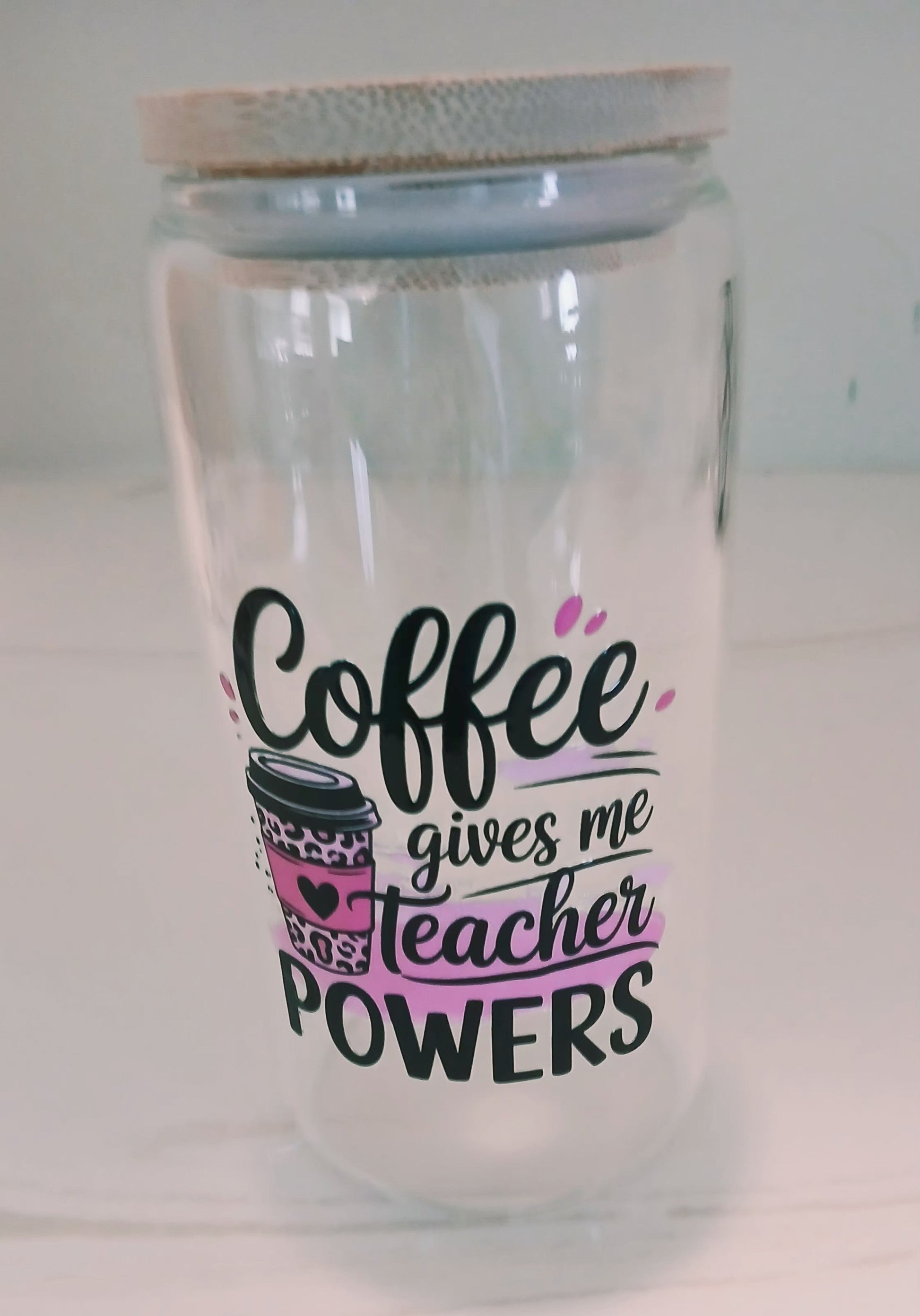Coffee Gives Me Teacher Powers 16 oz glass tumbler M H W ACCESSORIES LLC Coffee Gives Me Teacher Powers 16 oz glass tumbler