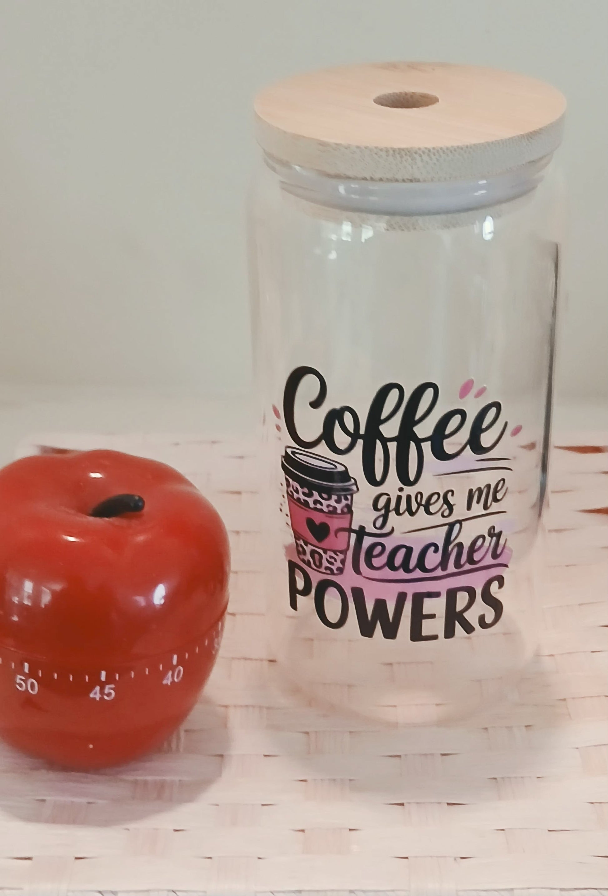 Coffee Gives Me Teacher Powers 16 oz glass tumbler M H W ACCESSORIES LLC Coffee Gives Me Teacher Powers 16 oz glass tumbler
