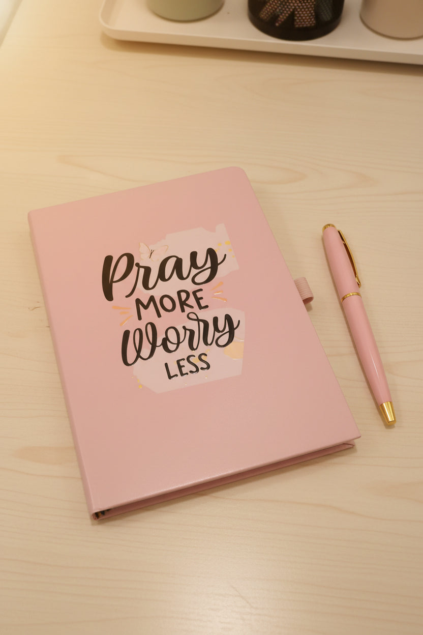 Pray More Worry Less Pink Writing Journal for Women M H W ACCESSORIES LLC Pray More Worry Less Pink Writing Journal for Women