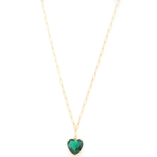 GREEN HEART CRYSTAL LINK NECKLACE- M H W ACCESSORIES - M H W ACCESSORIES LLC