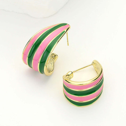 14K Gold Dipped Enamel Vibrant Wave Stripe Hoop Earrings - M H W ACCESSORIES LLC