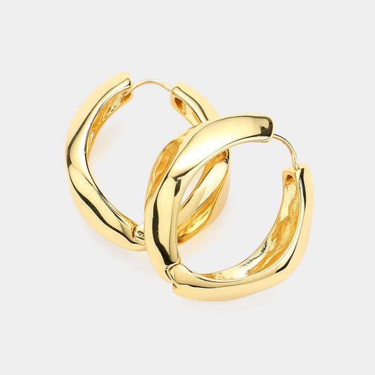 14K Gold Dipped Hypoallergenic Textured Metal Hoop Earrings - M H W ACCESSORIES LLC