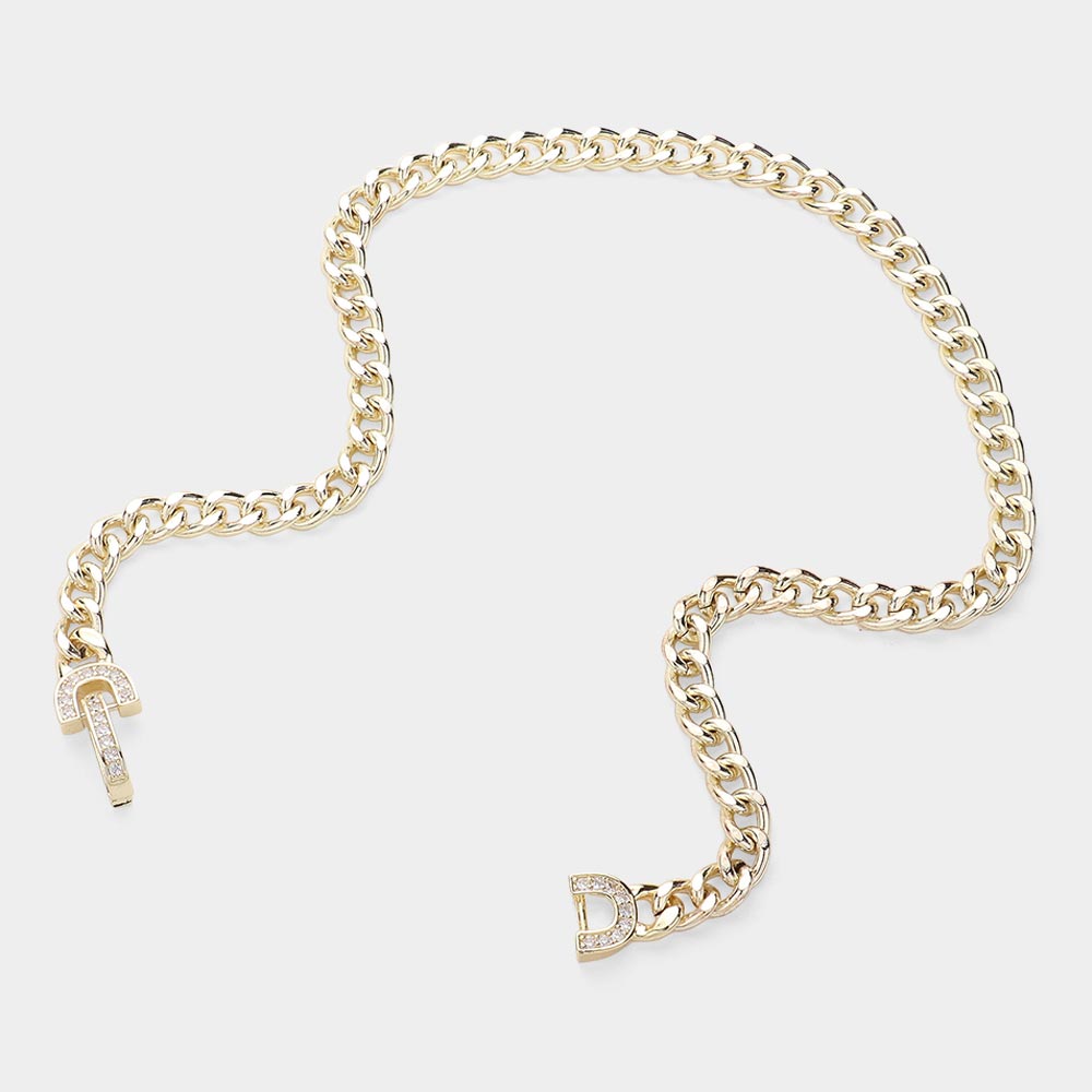14K Gold Plated CZ Paved Lock Chain Necklace - M H W ACCESSORIES LLC
