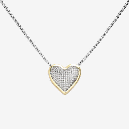 14K Gold Plated CZ Stone Paved Heart Pendant Necklace - M H W ACCESSORIES LLC