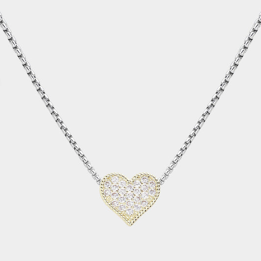 14K Gold Plated CZ Stone Paved Heart Pendant Necklace - M H W ACCESSORIES LLC