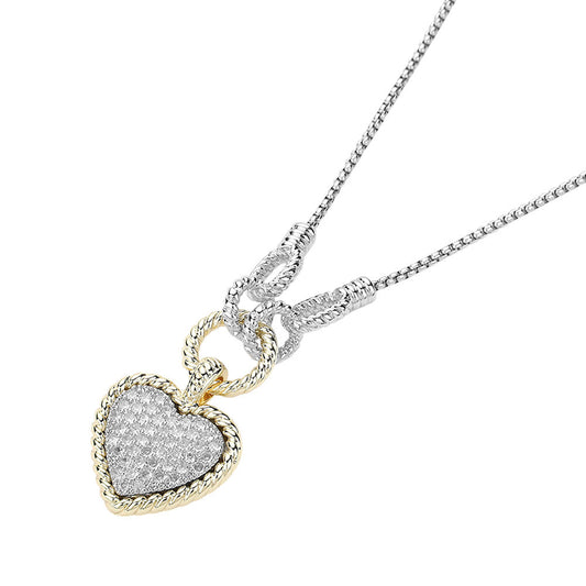 14K Gold Plated CZ Stone Paved Heart Pendant Necklace - M H W ACCESSORIES LLC