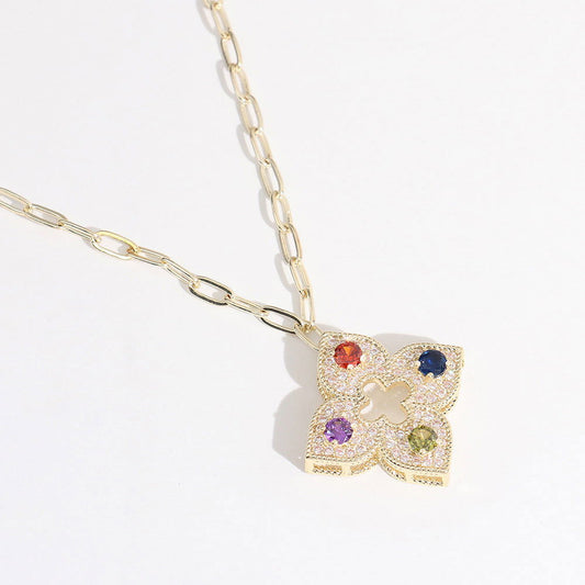 14K Gold Plated CZ Stone Paved Pendant Paperclip Chain Necklace - M H W ACCESSORIES LLC