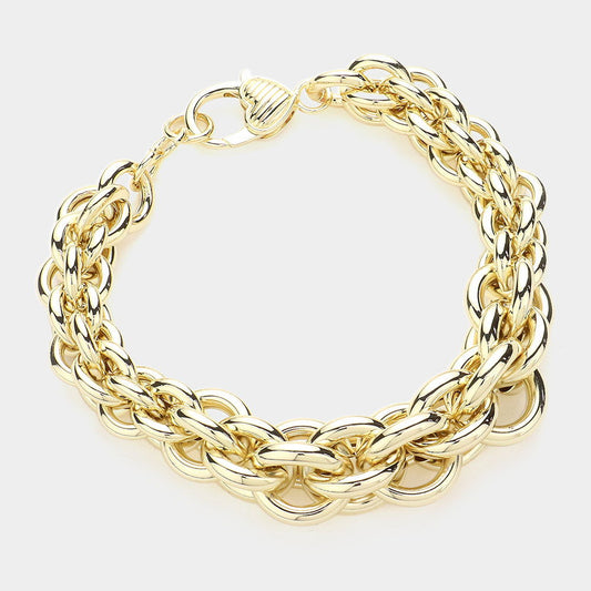 14K Gold Plated Chunky Chain Bracelet - M H W ACCESSORIES LLC