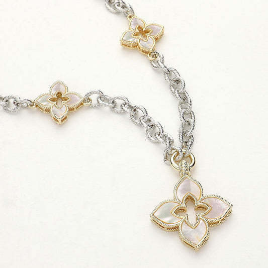 14K Gold Plated Mother Of Pearl Clover Pendant Station Necklace - M H W ACCESSORIES LLC
