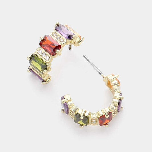 14K Gold Plated Multi-Color CZ Cluster Hoop Evening Earrings - M H W ACCESSORIES LLC