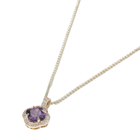 14K Gold Plated Quatrefoil CZ Purple Pendant Necklace - M H W ACCESSORIES LLC