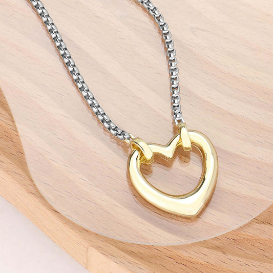 14K Gold Plated Two-Tone Open-Heart Pendant Necklace - M H W ACCESSORIES LLC