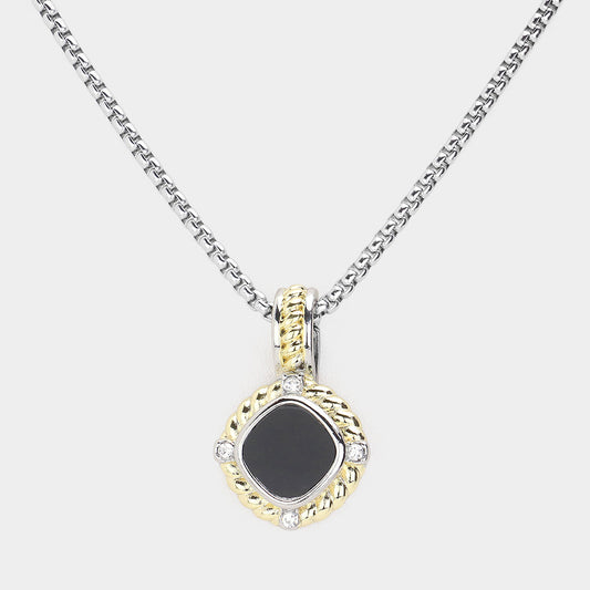 14K Gold Plated Two Tone Black Onyx Pendant Necklace for Women - M H W ACCESSORIES LLC