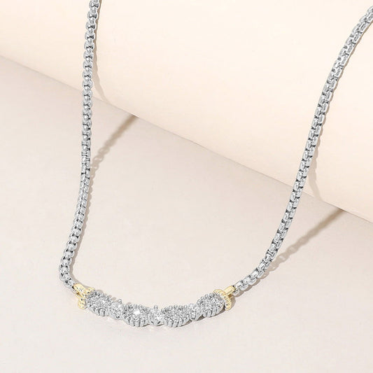 14K Gold Plated Two Tone CZ Stone Paved Necklace - M H W ACCESSORIES LLC