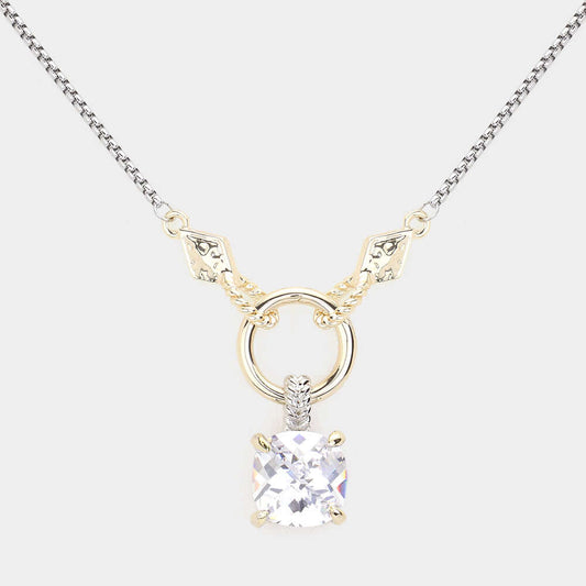 14K Gold Plated Two Tone CZ Stone Pendant Necklace - M H W ACCESSORIES LLC