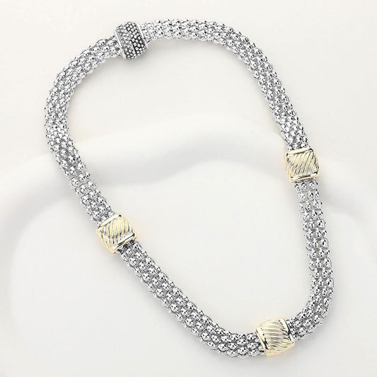 14K Gold Plated Two Tone Mesh Chain Magnetic Necklace - M H W ACCESSORIES LLC