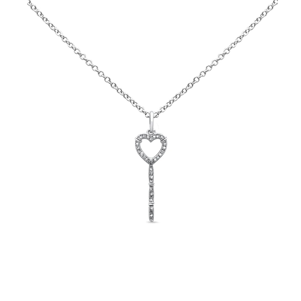 14K White Gold Diamond Heart Key Pendant Necklace -M H W ACCESSORIES - M H W ACCESSORIES LLC