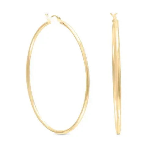 14 Karat Gold Plated 2mm x 60mm Hoop Earrings - M H W ACCESSORIES LLC