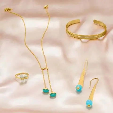 14 Karat Gold Plated Aqua Chalcedony Earrings- M H W ACCESSORIES - M H W ACCESSORIES LLC