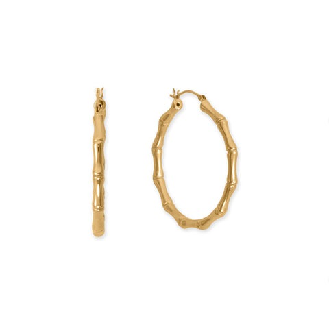 14 Karat Gold Plated Bamboo Hoop Earrings-M H W ACCESSORIES - M H W ACCESSORIES LLC