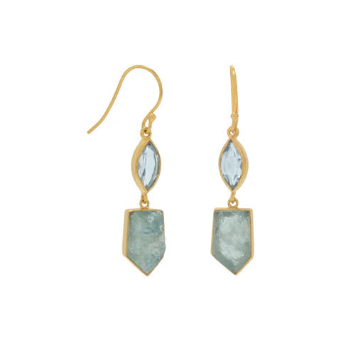 14 Karat Gold Plated Blue Topaz and Aquamarine Drop Earrings - M H W ACCESSORIES LLC
